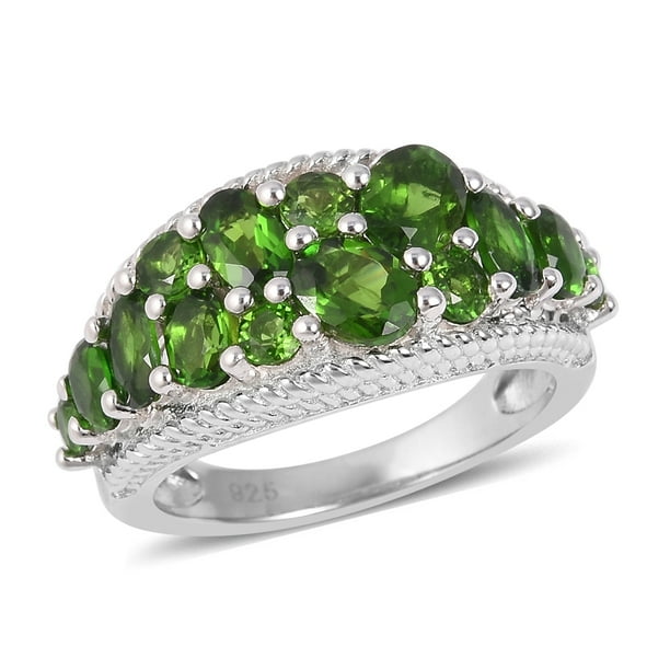 925 Sterling Silver Platinum Over Chrome Diopside Ring Jewelry Size 8 Ct 1.4